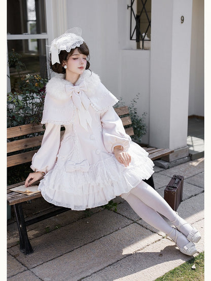 Snow White Heart Lace Applique Sweet Lolita Winter Overcoat - Dream Magic Box