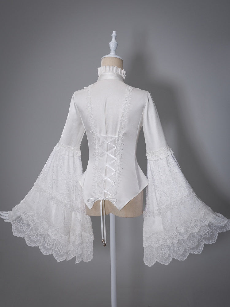 Flounce Collar Bell Sleeve Blouse with Lace Patchwork - DevilInspired Exclusive Collection