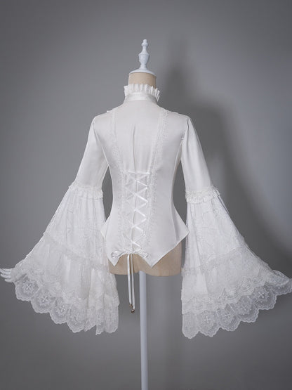 Flounce Collar Bell Sleeve Blouse with Lace Patchwork - DevilInspired Exclusive Collection