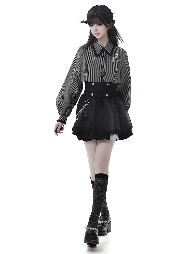 Cross Elastic Attached Bloomers with Black | Skirt Waist Chain Gothic