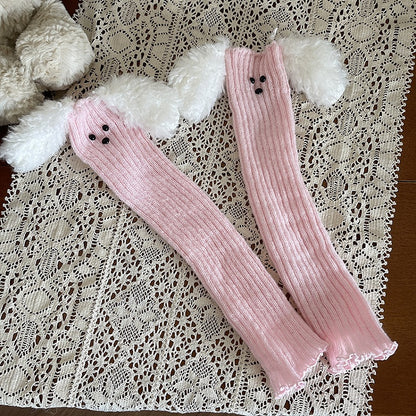 Leg Warmers Knit (Pink/White) Puppy-Ear 2-Color