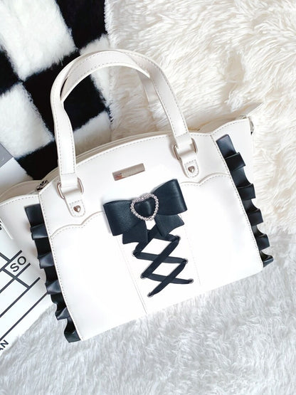 3 Colors Sweet Transparent Window Handbag with Bowknot & Ruffled Trim - Vigorous Girl