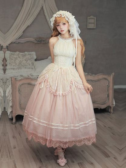 Pink Classic Gradient Lolita JSK Set with Cardigan and Hair Accessories - With PUJI