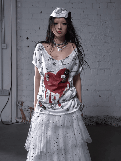 Schwarz/Weißes Navycore-Grafik-T-Shirt im Distressed-Design