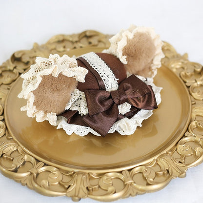 Pink Green Hat Sweet / Bowknot Ear Lolita Coffee Plush Bear Mini