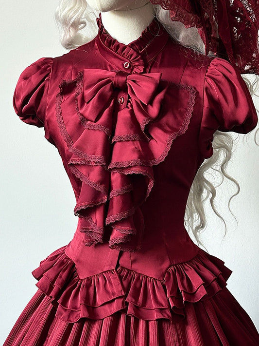 Red Puff Short Sleeves Gothic Lolita  Blouse