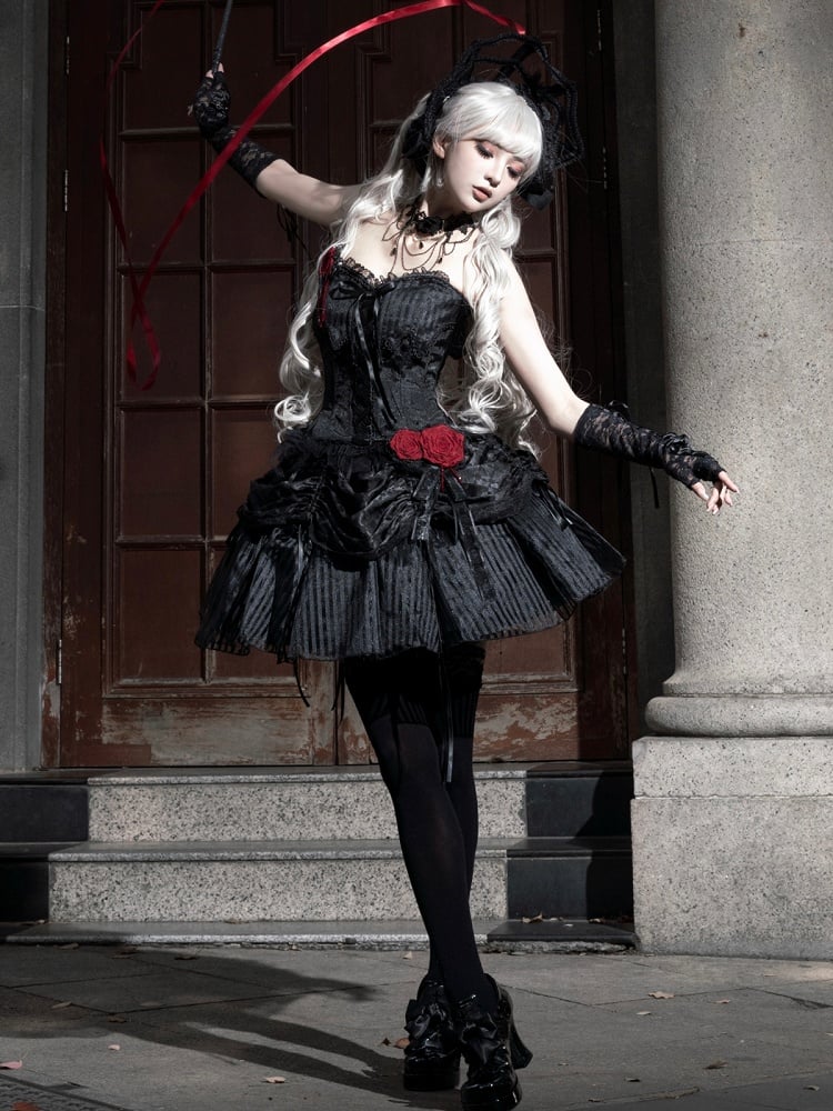 Schwarzer Lolita-Gothic-Rock mit Kordelzug