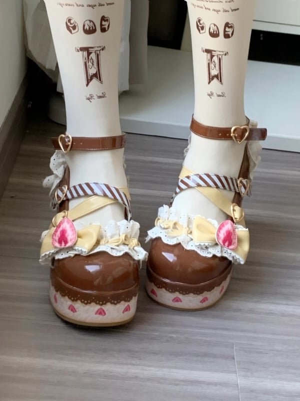 Shoes Chocolate Platform Cake Jane Lolita Strawberry Mary Brown Sweet
