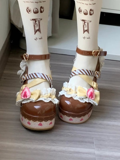 Shoes Chocolate Platform Cake Jane Lolita Strawberry Mary Brown Sweet