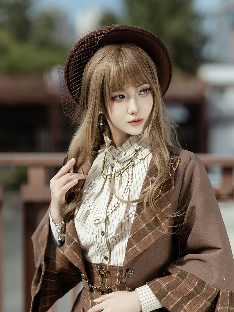 Gear Decorated Brooch Hat Brown Steampunk