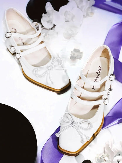 Top Square PU Bow at Shoes White - Toe Gothic