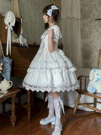 Ivory and Azure Lace Sailor Gown with Stitched Accents - Honey Machine