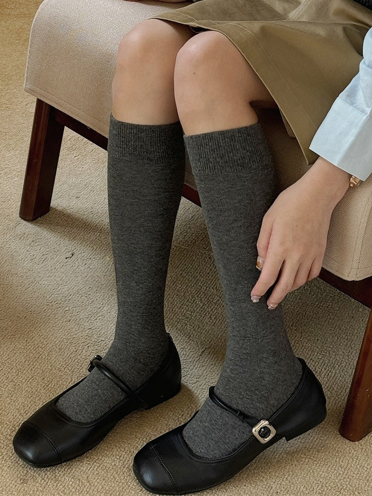 ホワイト/ライトグレー/ダークグレー/ダークレッド/ブラックコットンニーハイストッキング