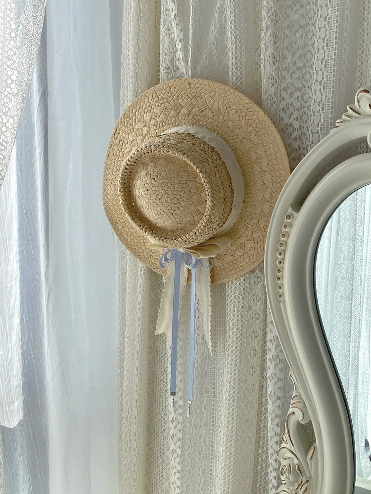 Beige Accents Hat Elegant Straw with Bow Lolita