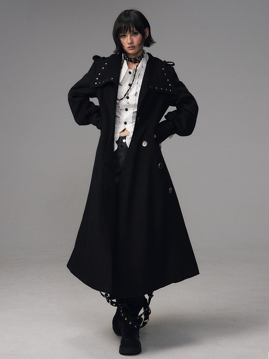 Sleeves - Black Asymmetrical A-Silhouette Button Balloon Coat Closure