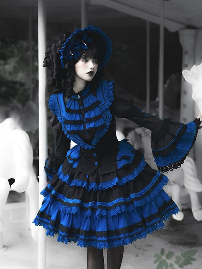 Revers Blau Klein Öse Lolita Schwarz Gewellter Gothic Kragen Weste Trim