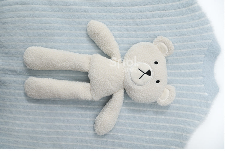 Cute Little Bear Plushie Adorned  Blue Striped Loose Cardigan