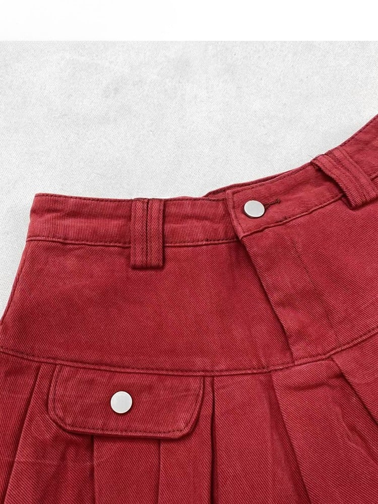 プリーツデニムスカート レッド クリスマス