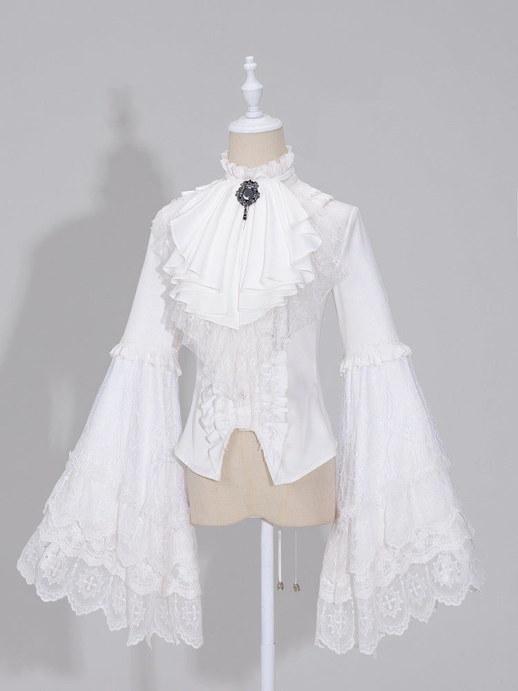 Flounce Collar Bell Sleeve Blouse with Lace Patchwork - DevilInspired Exclusive Collection