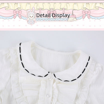 Preppy White Ruffled Peter Pan Collar Long Sleeve Shirt with Bow Tie - serendipity