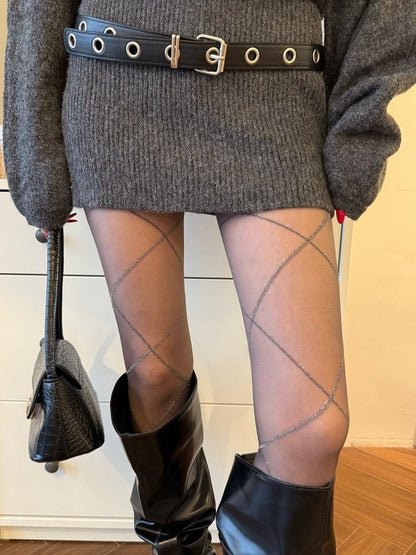 Diamond Pattern Sheer Tights - Xi Shang Mei Shao
