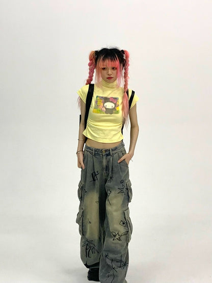 Y2K Graffiti Low for Denim Women Jeans Waist