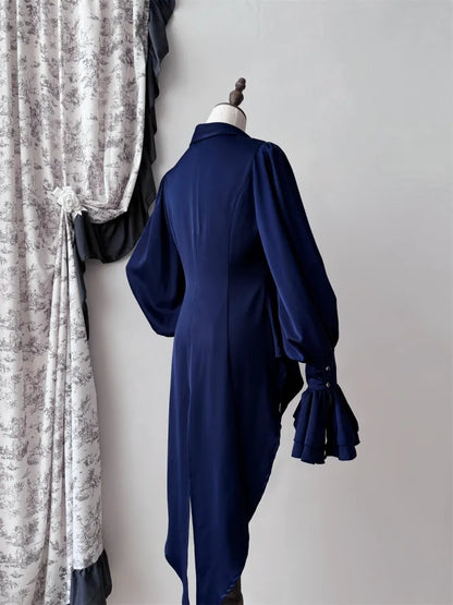 Dark Blue Gothic Lolita Swallow Tail Long Sleeves Shirt