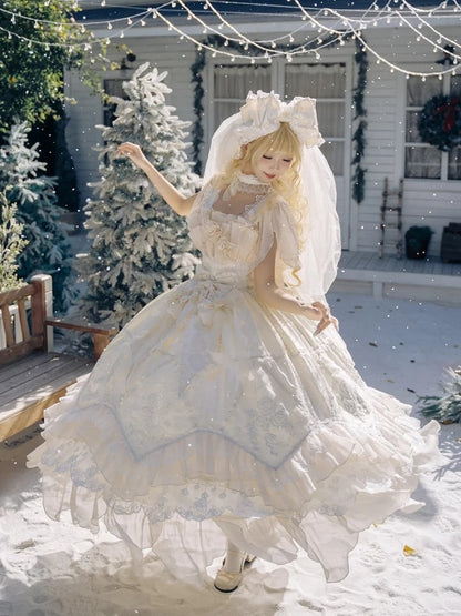 Lolita Dress JSK Ruffles Flowing Hanayome Yellow Version Rose Layered Accents with Long Light
