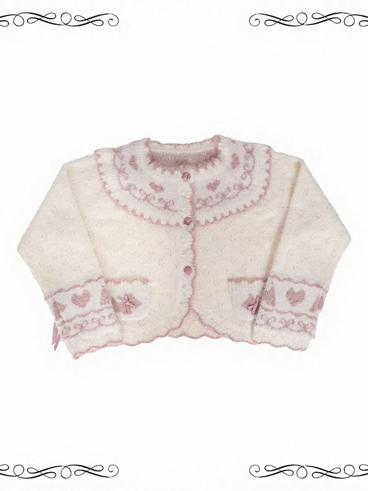 Sweet Knitted Winter Cardigan in Two Tones - iris de nuit