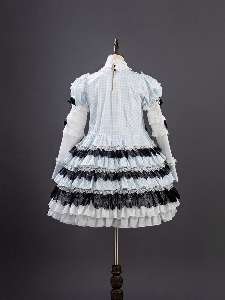 Alice in Wonderland Blue & White Gingham Sweet Lolita Dress with Tiered Ruffles - Hinana Queena