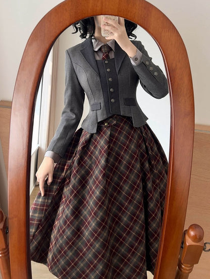 with Buttons Metal Cropped Blazer Autumn/Winter Gray Vintage