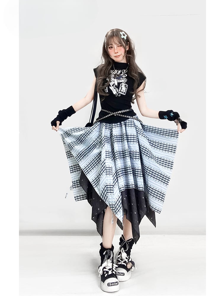 Y2K Schwarzes, Rundhals-Cartoon-Tanktop mit glamouröser, schmaler Passform