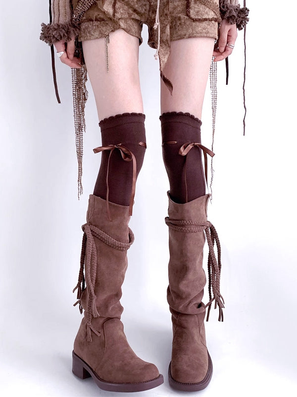 ブラック / ホワイト / グレー / ブラウン スイート セルフタイ 蝶結び JK ストッキング