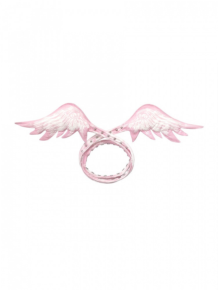 Pink with Choker Detail Angel Studded Wings Outline Chain