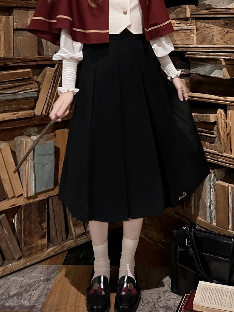 75cm Length Black / High Waist Box Pleat Skirt 65