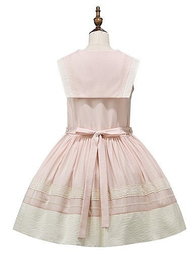 Trims Lolita Accent Beige Pink with Lace Dress and Collar Sailor Bow