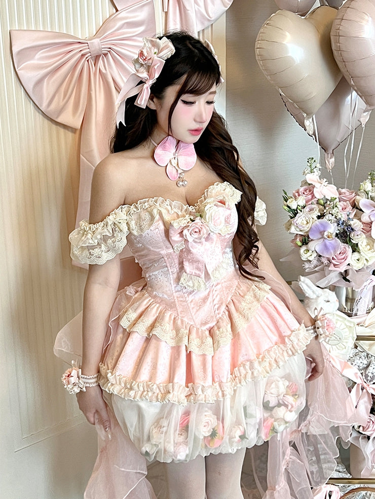 Kei Pink Fairy Bubble Korsettkleid mit floralen Verzierungen