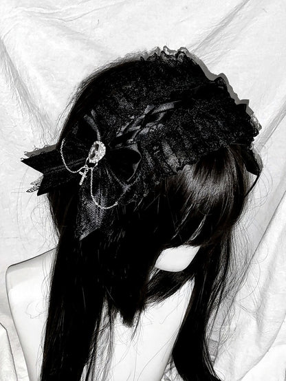 Black Bow Lace Hairband Cross Rhinestone