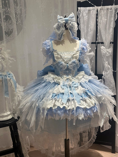 Blue Swan Feather Accented Lolita JSK Dress Set - Felinae Cookie