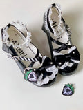 Erdbeere in gewelltem Lolita-Schuhen mit Clip-Top, runder Zehenpartie, Mary Jane, süßer Schleifensaum