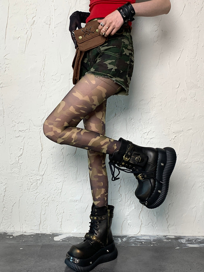 Camo Grüne Strumpfhose Muster Gyaru Fashion