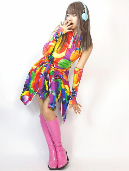 ファッションギャルスリーブフルーツカラフルプリントベスト