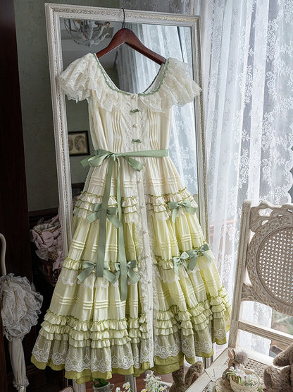 Dress Lolita Green Style Gradient House Square Neckline Pink