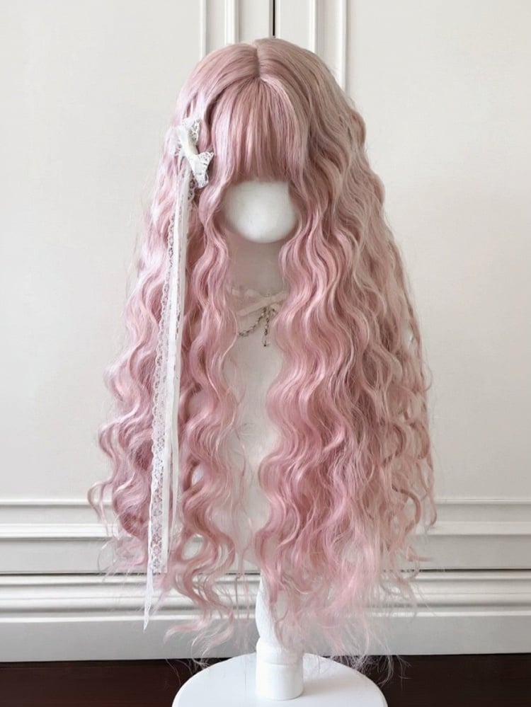 Pink 65cm Full Bangs Long Wavy Curly Wig - Sinwavy