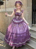 Rock Baskisch + Lila Taille Malerei Klassisches Entbeintes Öl Top Lolita Overlay Print