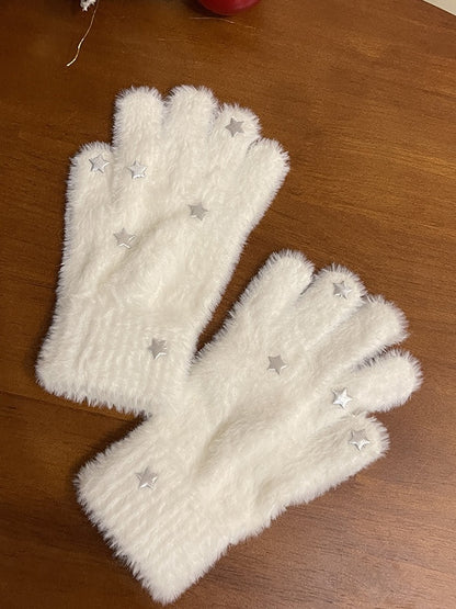 Schwarz/Weiße Lolita Star Plüschhandschuhe