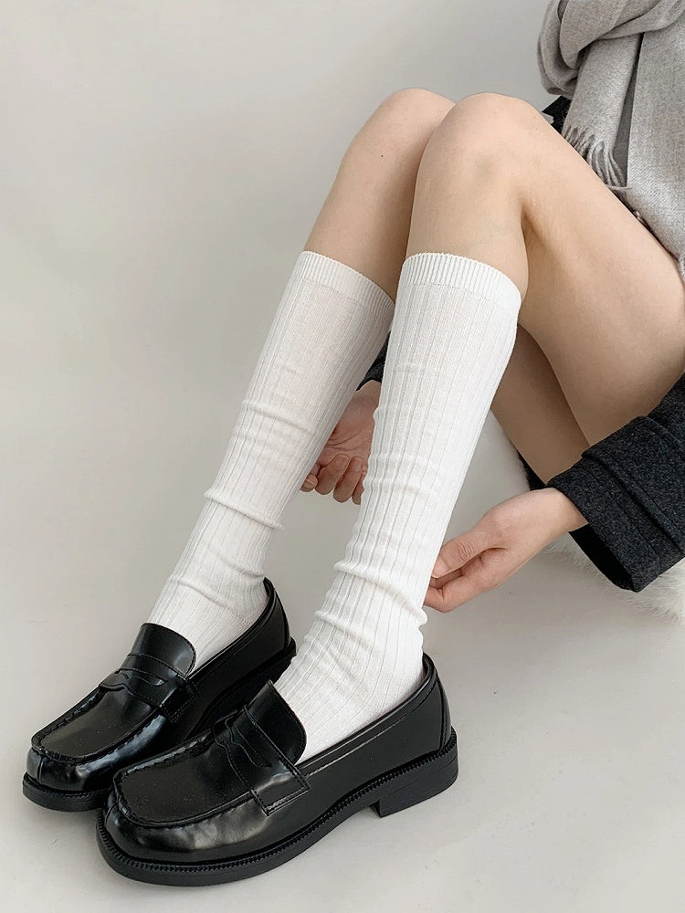Ribbed Knit Slouchy Calf Socks - Kawaii & Pastel Goth Accessory, 4 Colors