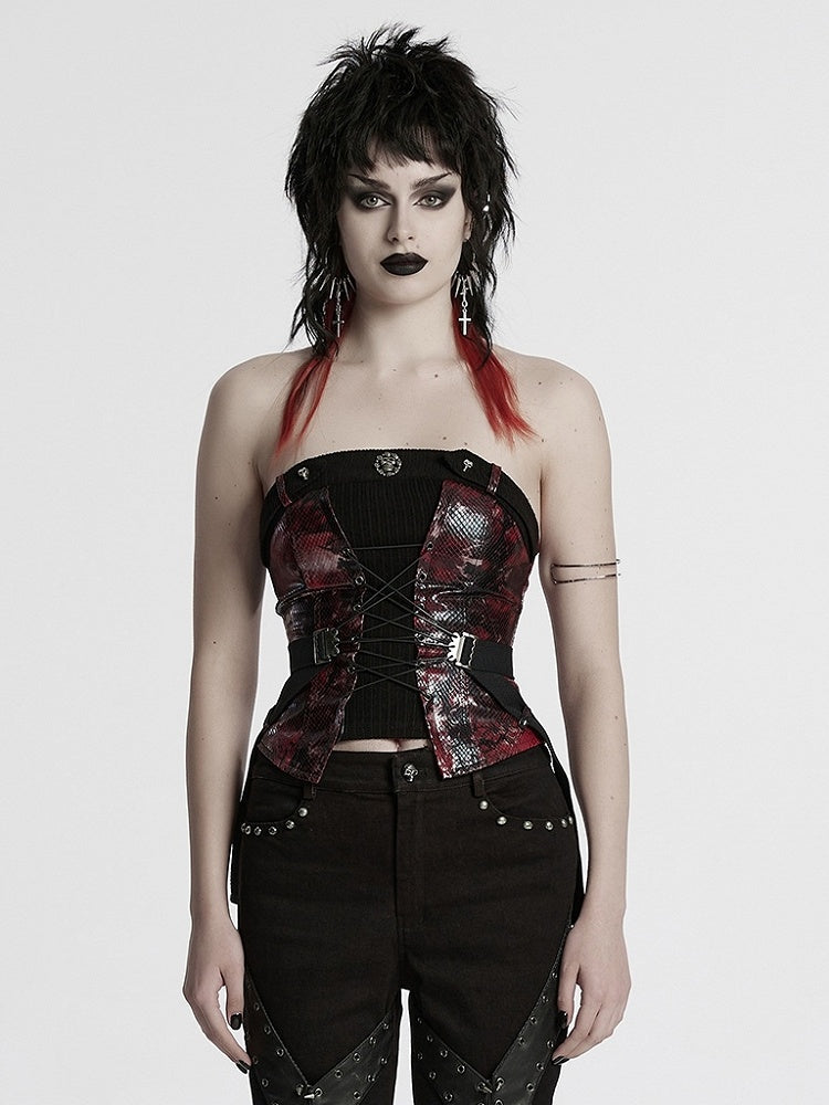 Black Red Punk Drawstring Tube Top
