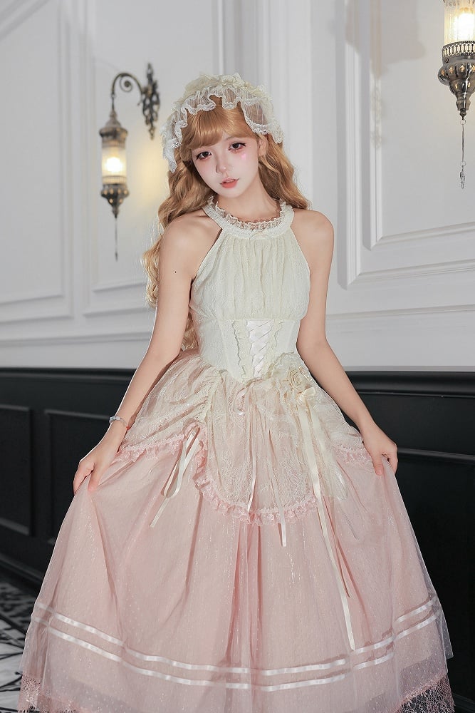 Pink Classic Gradient Lolita JSK Dress with Hairband and Clip - With PUJI