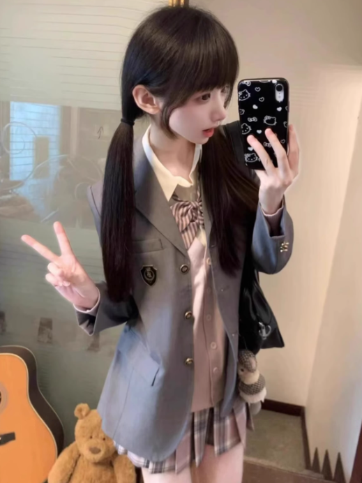 Pink Plaid 39CM Uniform JK Skirt Pleated Pattern